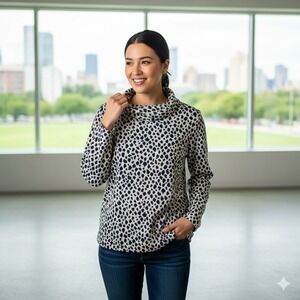 Ann Taylor‎ Cowl Neck Long Sleeve Leopard Print Top Sweater Pullover - Size M